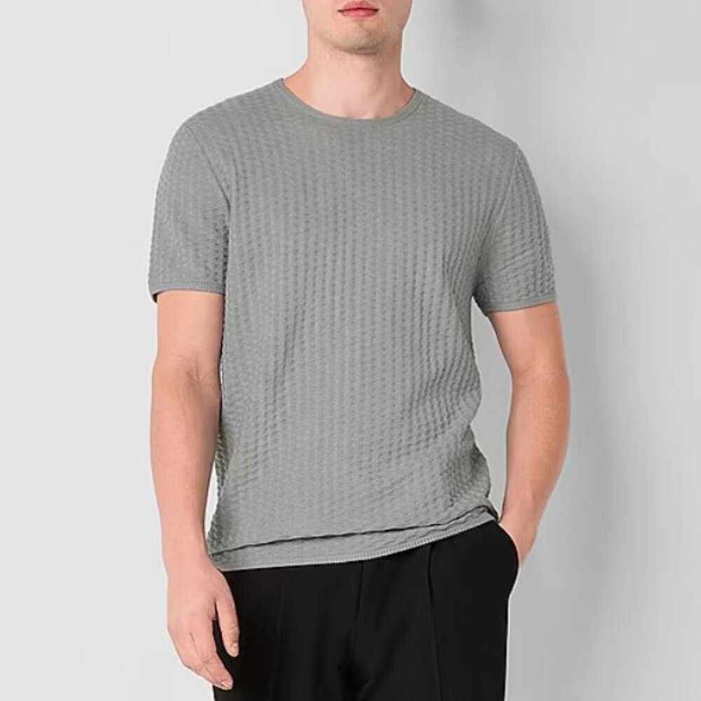 J. Ferrar Men's Crew Neck Short Sleeve Pullover Sweater Gray Umbra Size XL